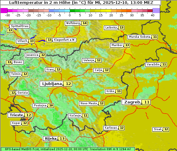 Temperatur, 10. 12. 2025