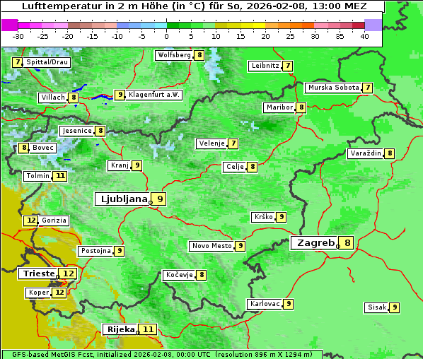 Temperatur, 8. 2. 2026