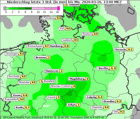 Niederschlag, 16. 3. 2026
