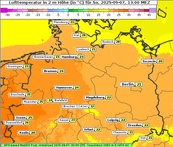 Temperatur, 7. 9. 2025