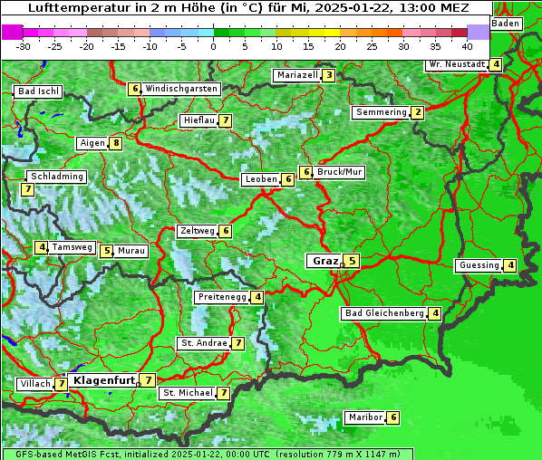 Temperatur, 22. 1. 2025