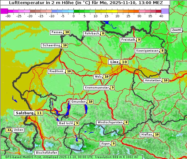 Temperatur, 10. 11. 2025