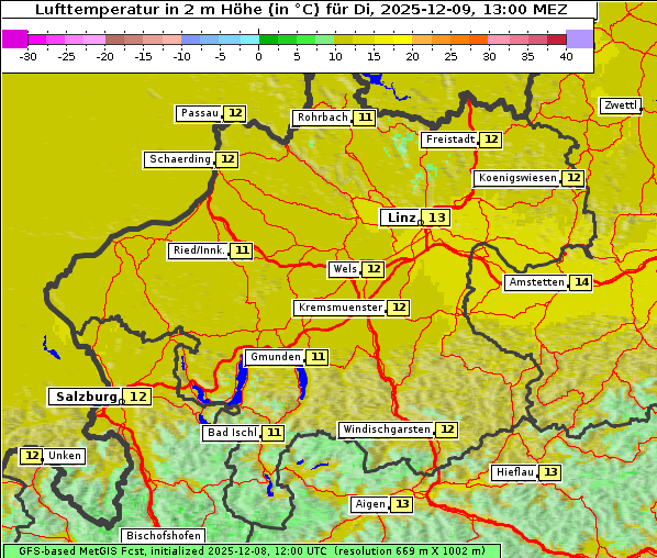 Temperatur, 9. 12. 2025
