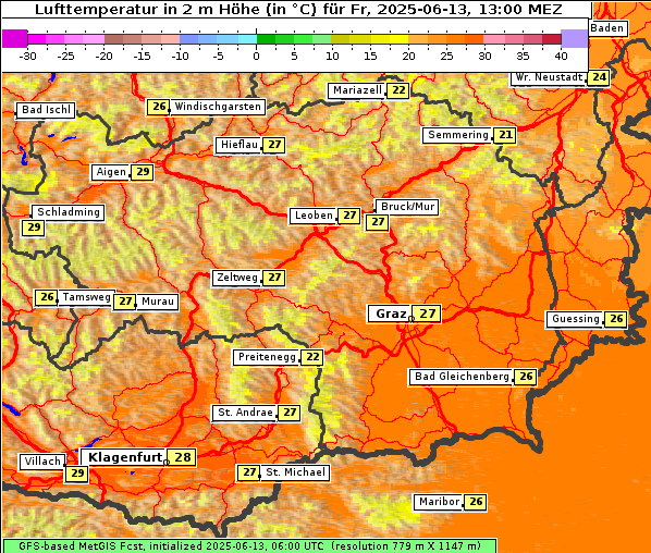 Temperatur, 13. 6. 2025