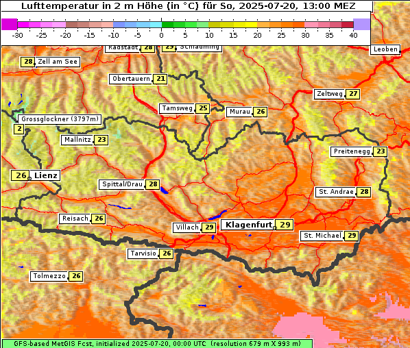 Temperatur, 20. 7. 2025