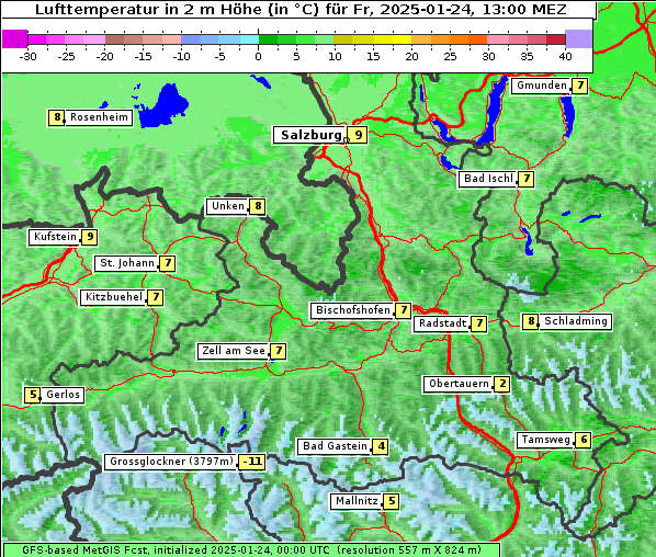 Temperatur, 24. 1. 2025