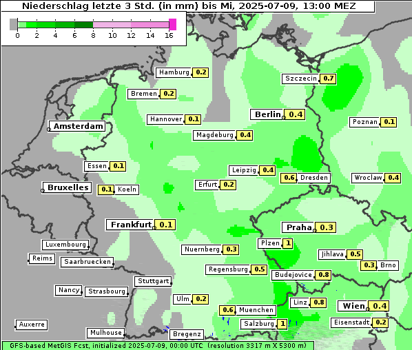 Niederschlag, 9. 7. 2025