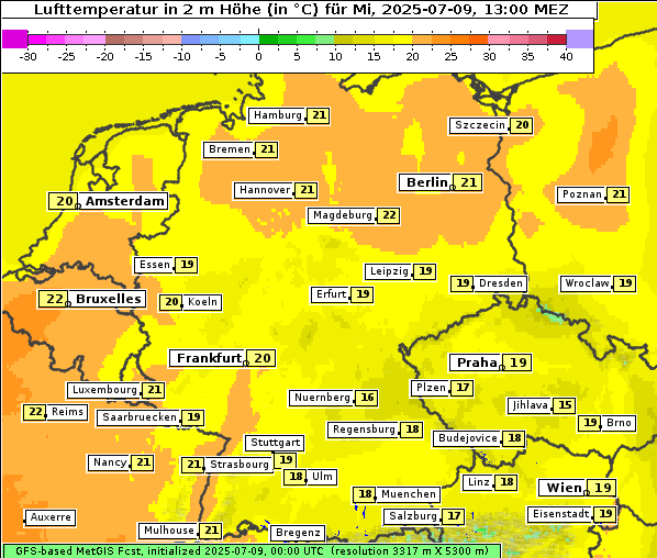 Temperatur, 9. 7. 2025