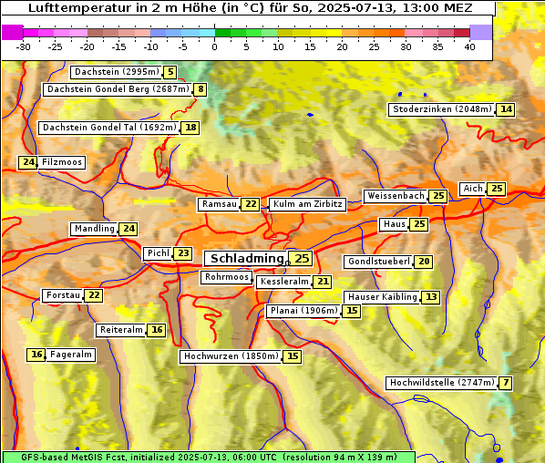 Temperatur, 13. 7. 2025