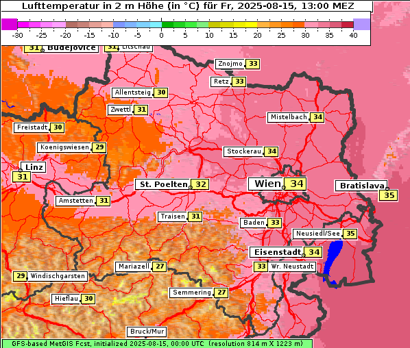 Temperatur, 15. 8. 2025