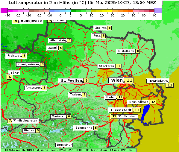 Temperatur, 27. 10. 2025