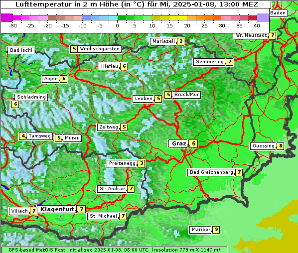 Temperatur, 8. 1. 2025