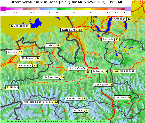 Temperatur, 12. 3. 2025