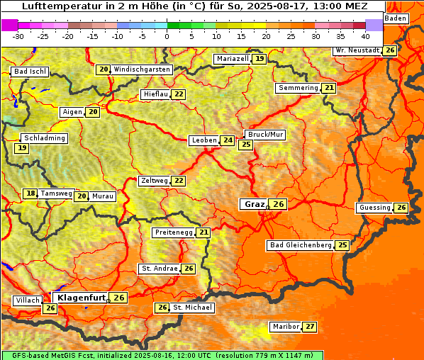 Temperatur, 17. 8. 2025