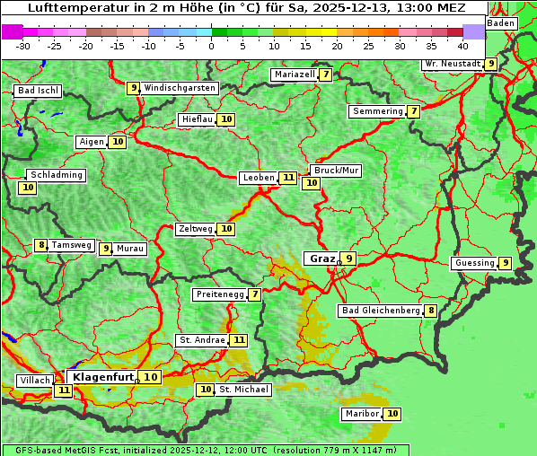 Temperatur, 13. 12. 2025