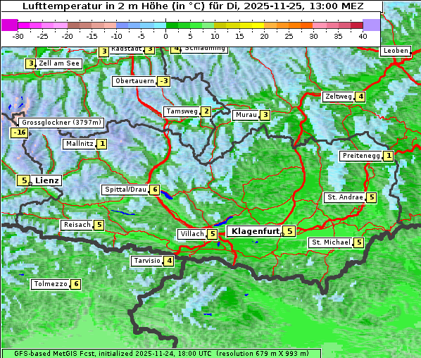 Temperatur, 25. 11. 2025