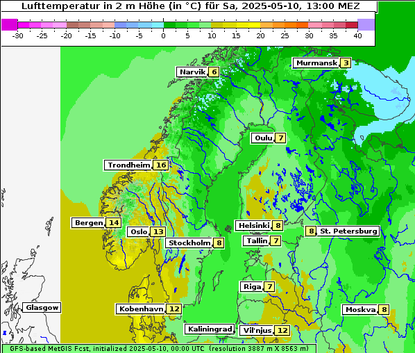 Temperatur, 10. 5. 2025
