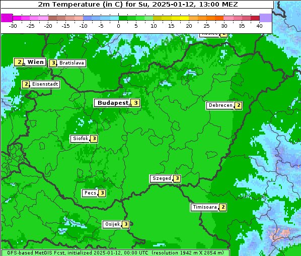 Temperatur, 12. 1. 2025