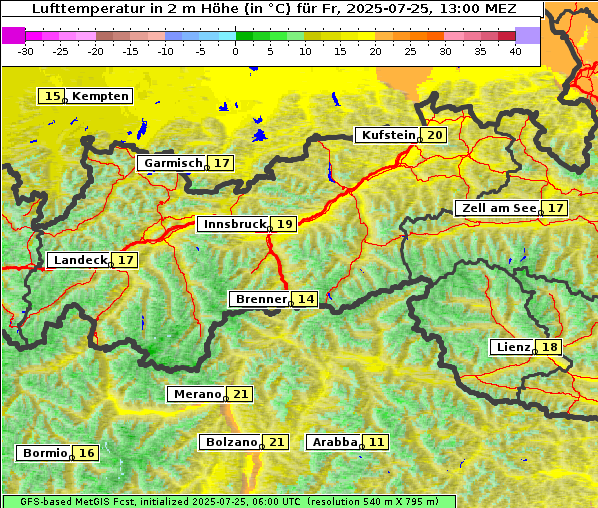 Temperatur, 25. 7. 2025