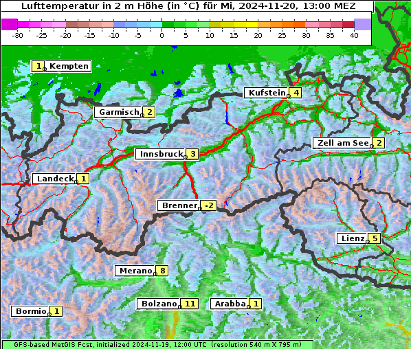 Temperatur, 20. 11. 2024