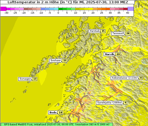 Temperatur, 30. 7. 2025