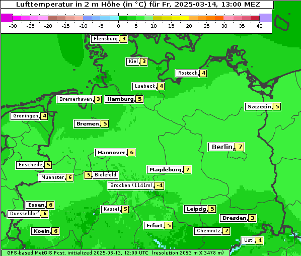 Temperatur, 14. 3. 2025