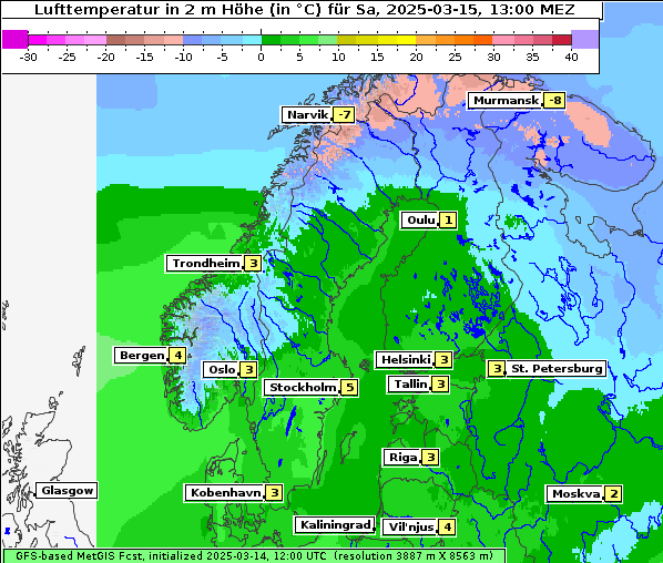 Temperatur, 15. 3. 2025