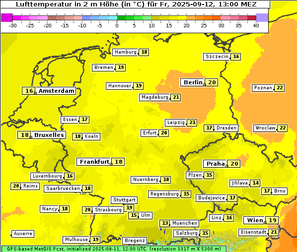 Temperatur, 12. 9. 2025