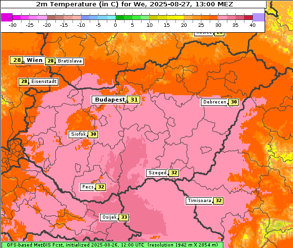 Temperatur, 27. 8. 2025