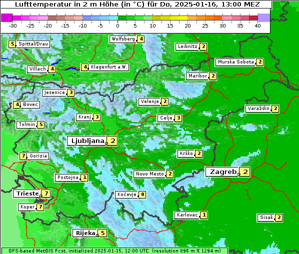 Temperatur, 16. 1. 2025