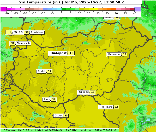 Temperatur, 27. 10. 2025