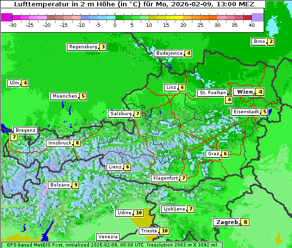 Temperatur, 9. 2. 2026