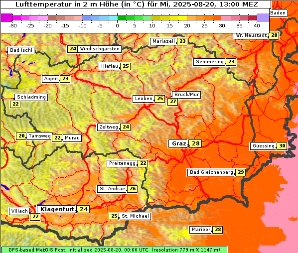 Temperatur, 20. 8. 2025