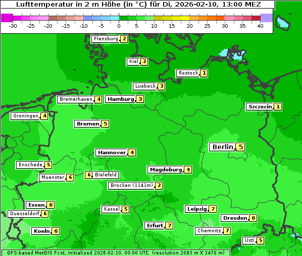 Temperatur, 10. 2. 2026