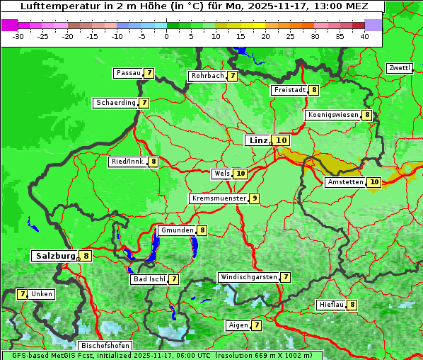Temperatur, 17. 11. 2025