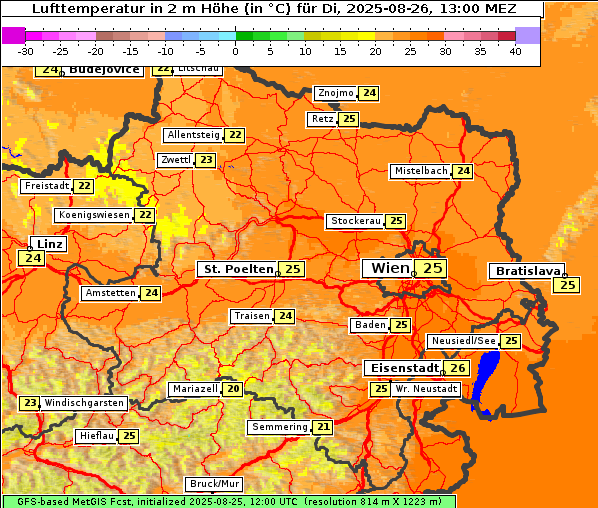 Temperatur, 26. 8. 2025