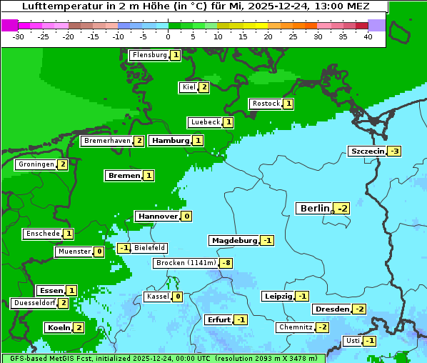 Temperatur, 24. 12. 2025