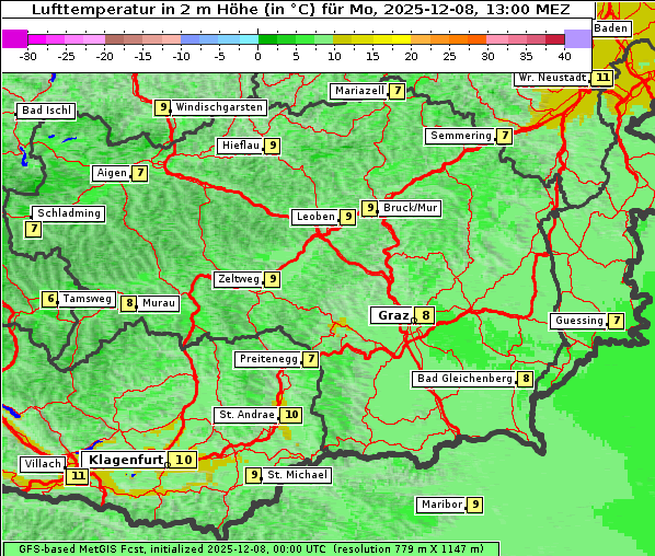 Temperatur, 8. 12. 2025