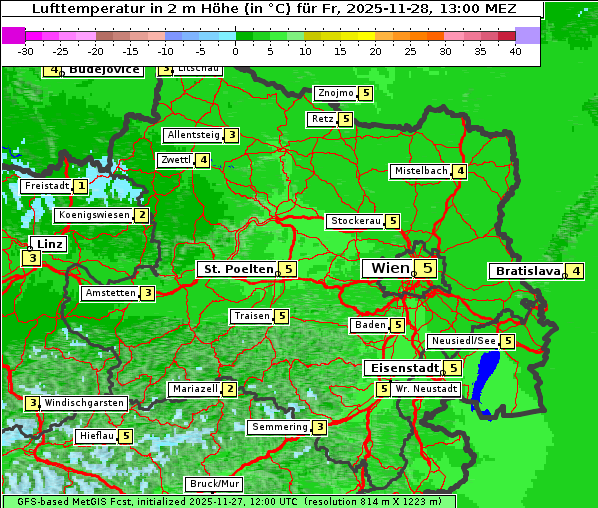 Temperatur, 28. 11. 2025
