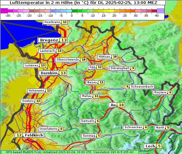 Temperatur, 25. 2. 2025