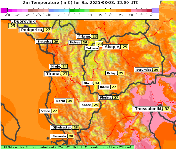 Temperatur, 23. 8. 2025