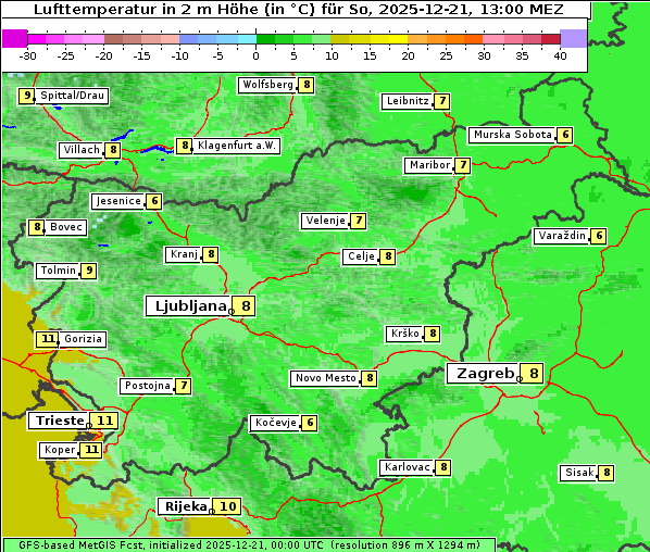 Temperatur, 21. 12. 2025
