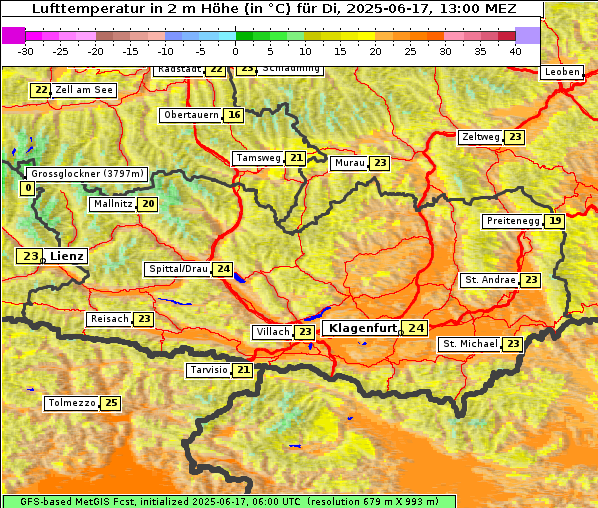 Temperatur, 17. 6. 2025