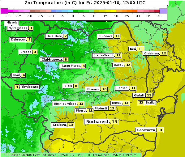 Temperatur, 10. 1. 2025