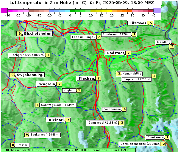 Temperatur, 9. 5. 2025