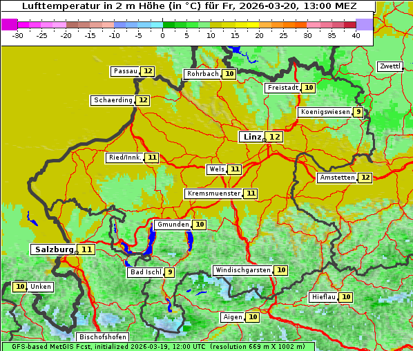 Temperatur, 20. 3. 2026