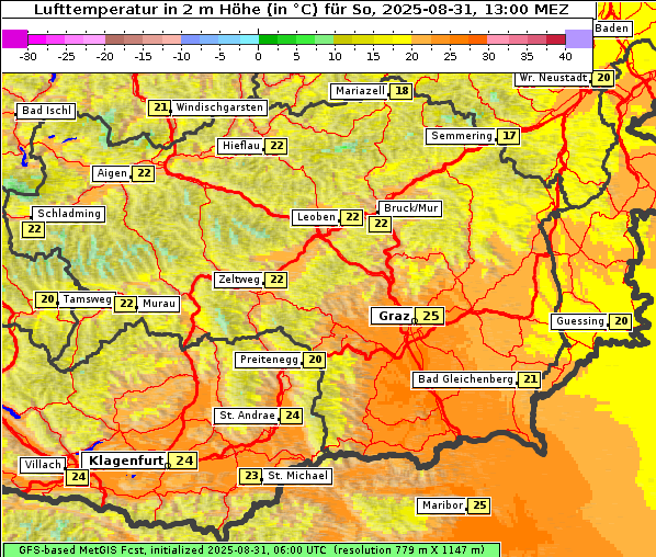 Temperatur, 31. 8. 2025