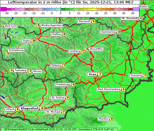 Temperatur, 21. 12. 2025