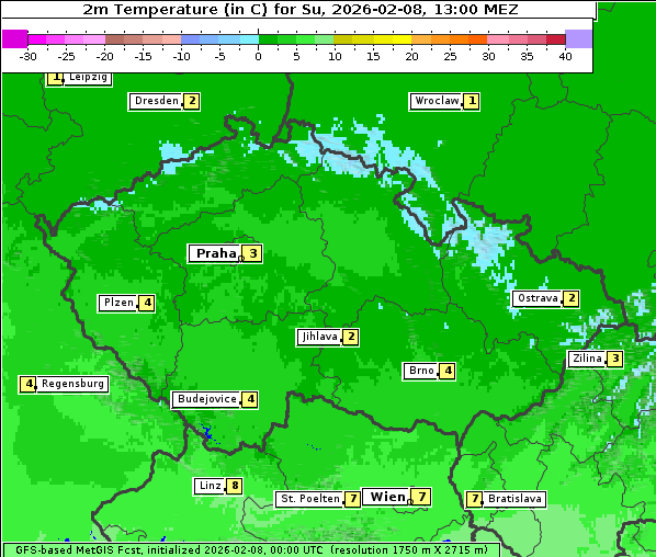 Temperatur, 8. 2. 2026