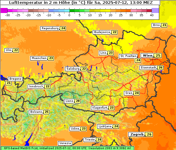 Temperatur, 12. 7. 2025